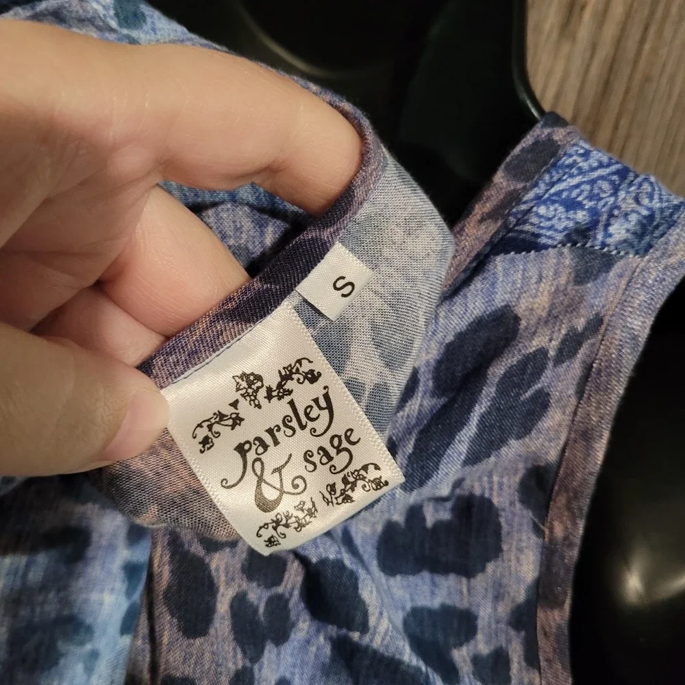 Parsley & Sage Tank Dress Size S Blue Abstract Animal Print Lightweight Artsy